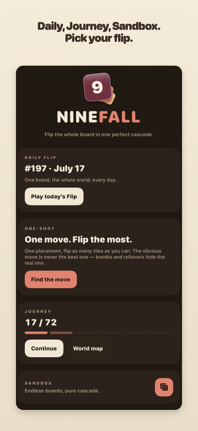 Home screen: Daily, Journey, Sandbox