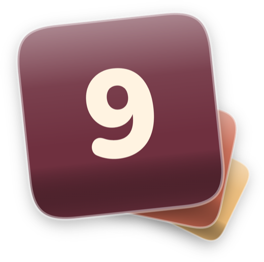 Ninefall logo, a plum 9 tile toppling a cascade of tiles